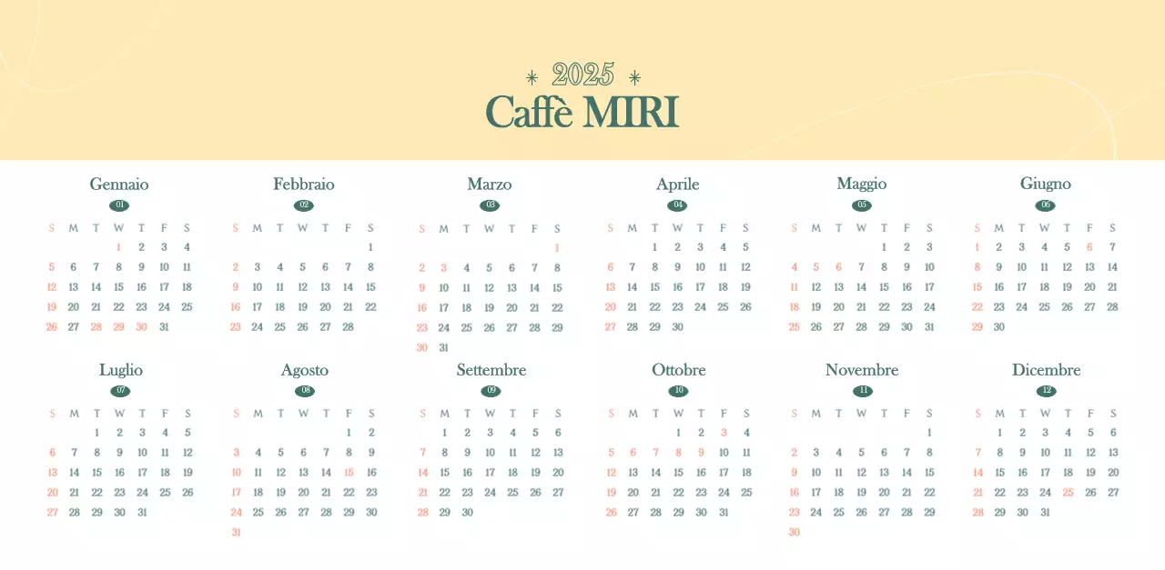 Calendario dei bar con i consigli per le bevande del mese