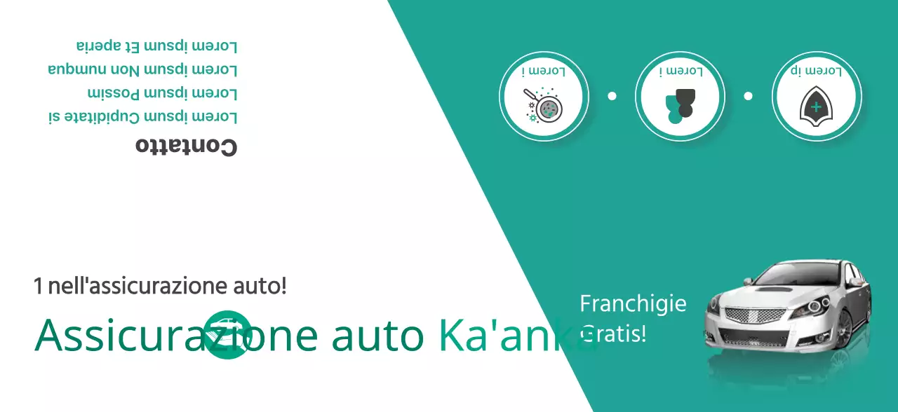 Promuovere l'assicurazione auto con foto e pittogrammi turchesi e bianchi.