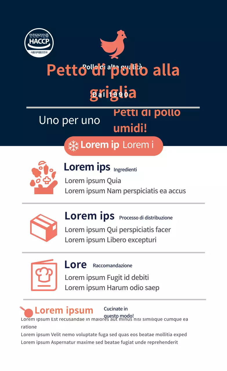 Logo arancione blu navy ricetta alimentare descrizione etichetta