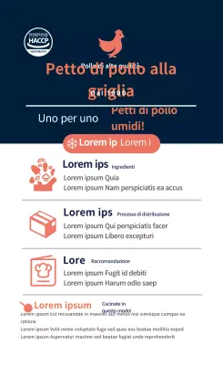 Logo arancione blu navy ricetta alimentare descrizione etichetta