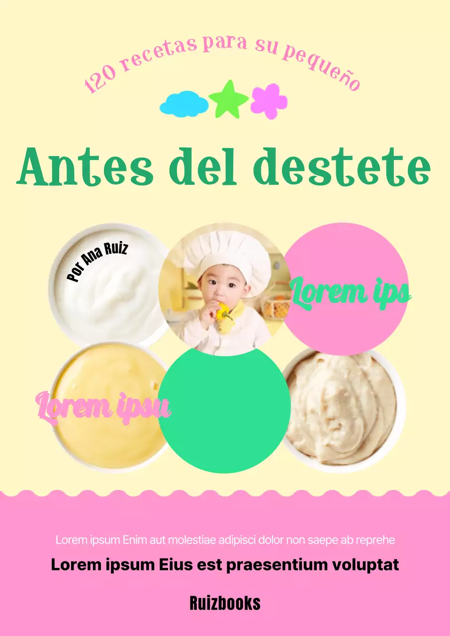 Un libro de alimentación infantil rosa y chartreuse con detalles amarillos