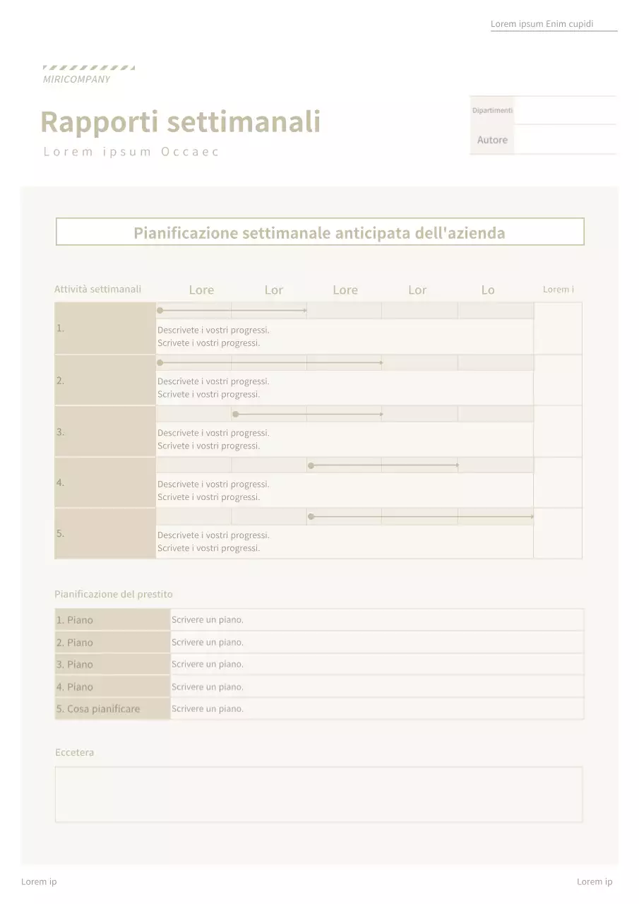 Semplice modulo di documentazione aziendale in tonalità beige Rapporto di lavoro settimanale