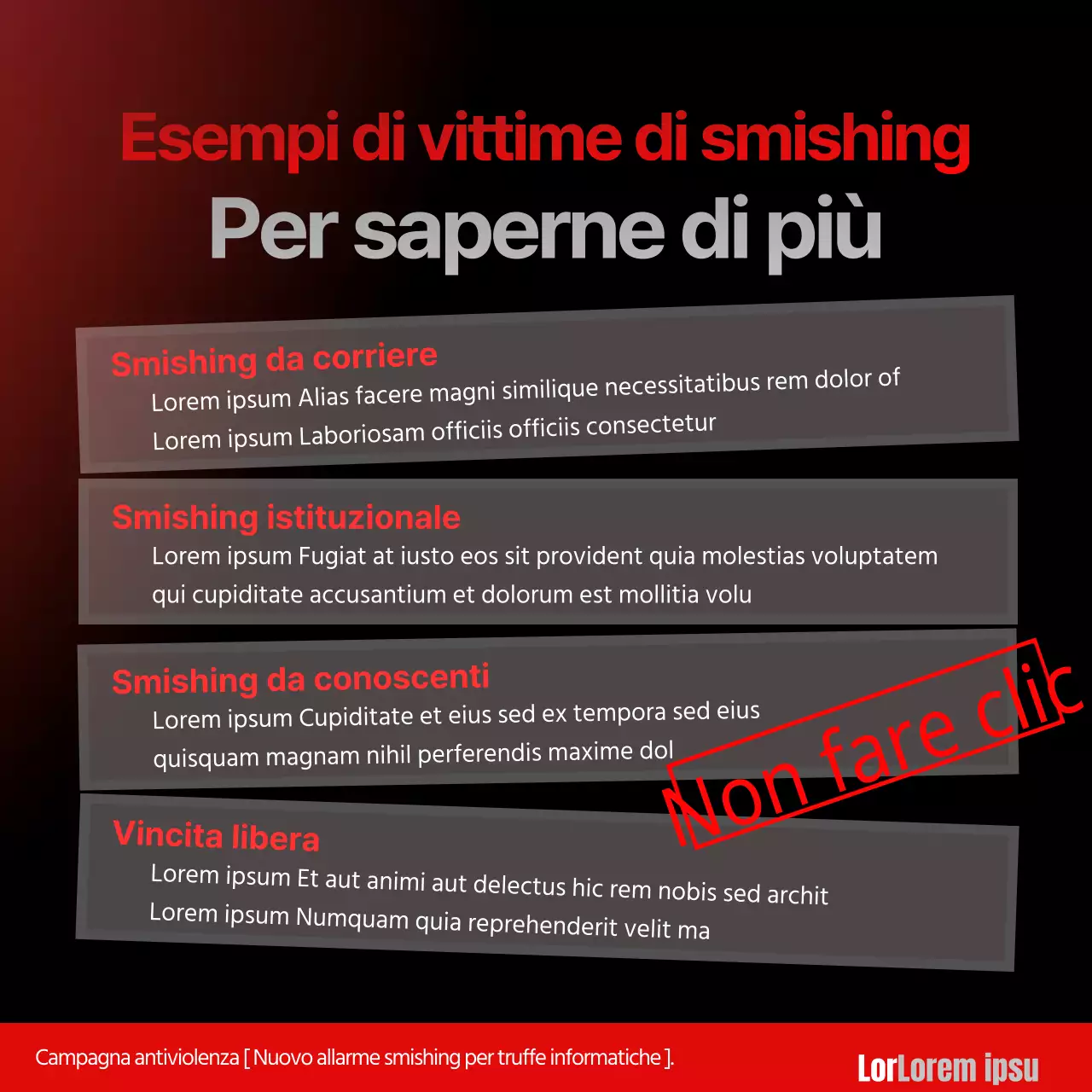 Avvisi di smishing rossi e neri