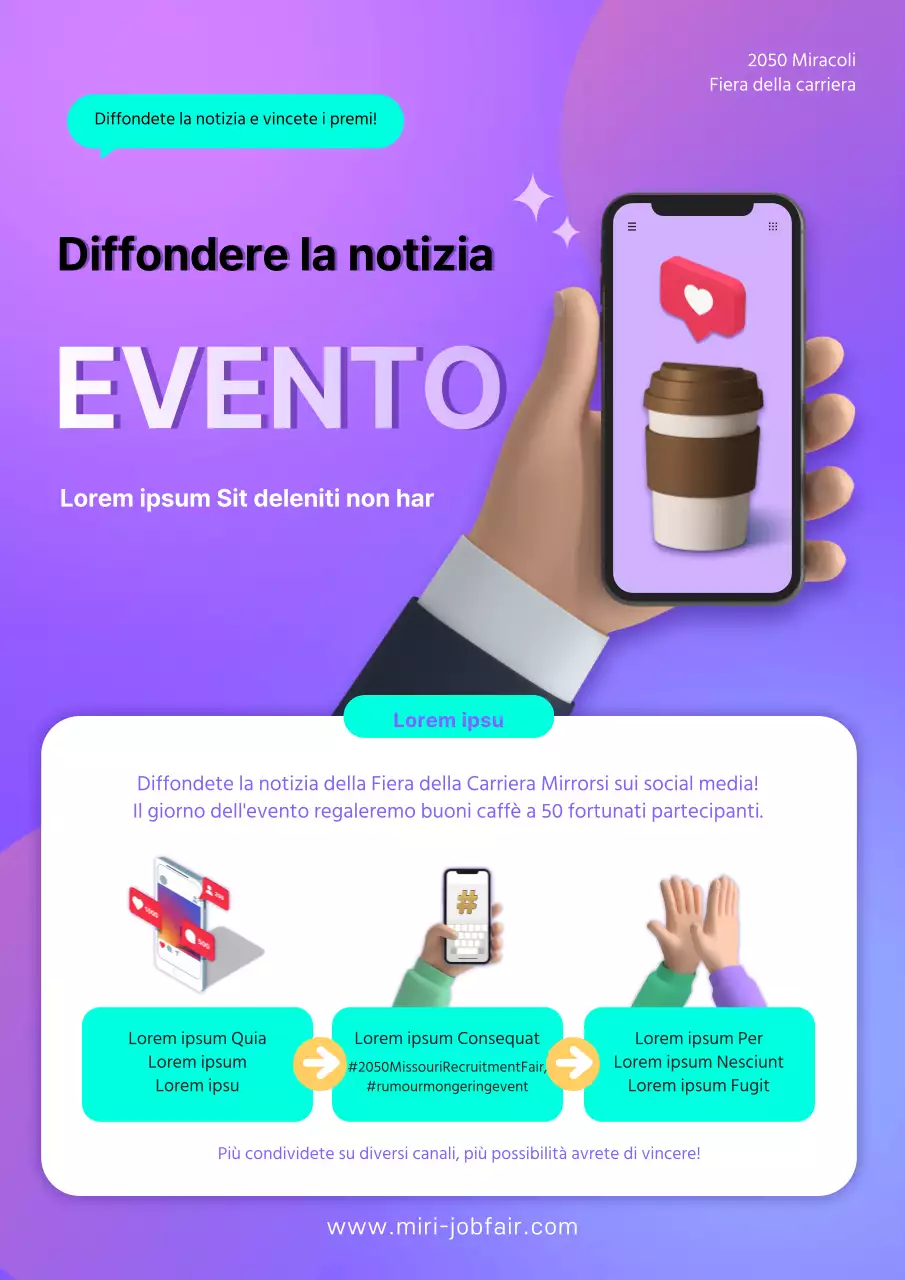 Evento fiera della carriera illustrato in 3D in viola e menta