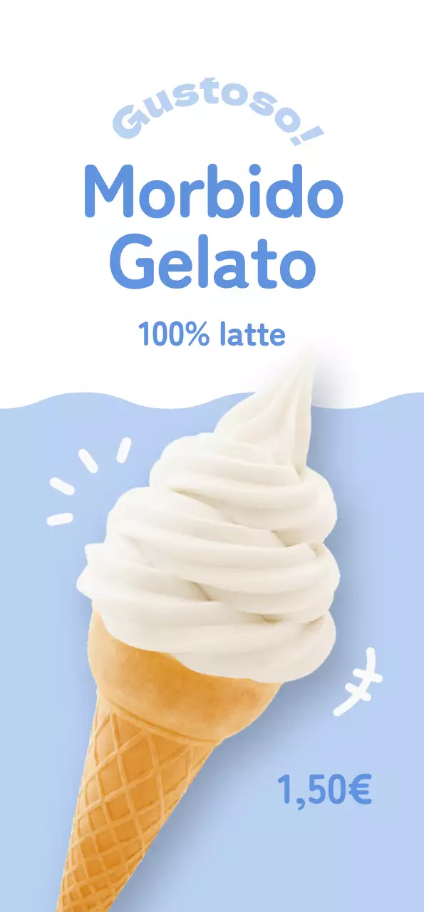 Promuovere un menu dall'aspetto pulito e carino con gelato bianco su sfondo blu chiaro