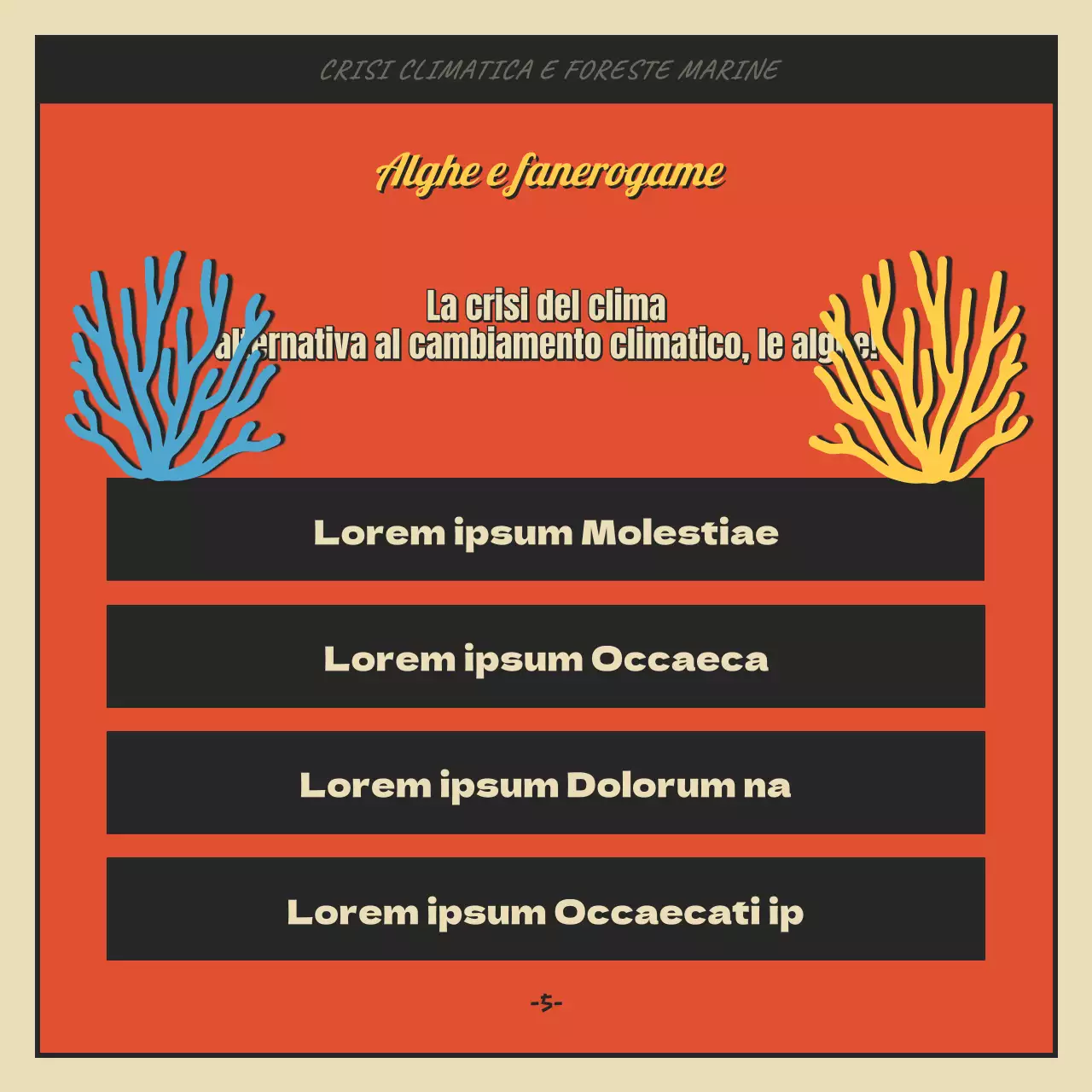 Concetto di cartone animato foresta marina e alghe in rosso e nero