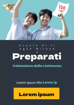 Un semplice volantino blu chiaro e blu navy che promuove uno sconto sulle lezioni di hagi.