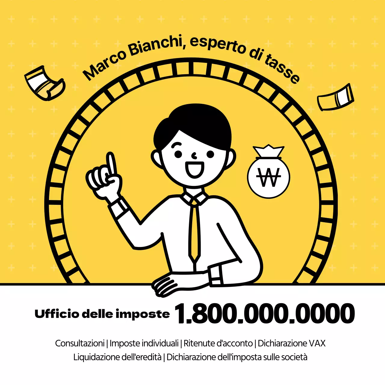 Illustrazioni chiare e gialle evidenziano i consigli di risparmio fiscale per i pensionati