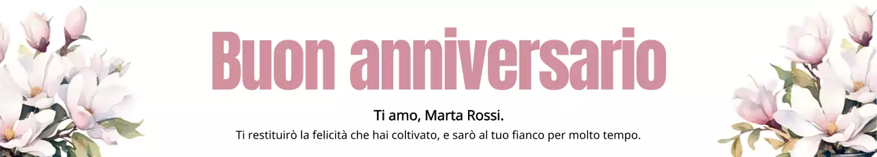 Promuovete un felice anniversario con fiori dai toni rosa su sfondo bianco