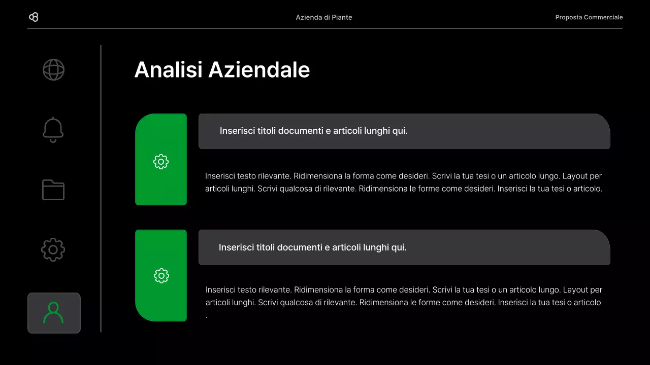 Proposta di business per un'attività commerciale con un concetto di foglia naturale nera e verde