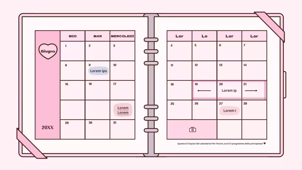 Simpatico kit di presentazione del concetto di agenda in rosa