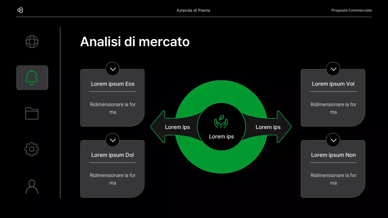 Proposta di business per un'attività commerciale con un concetto di foglia naturale nera e verde