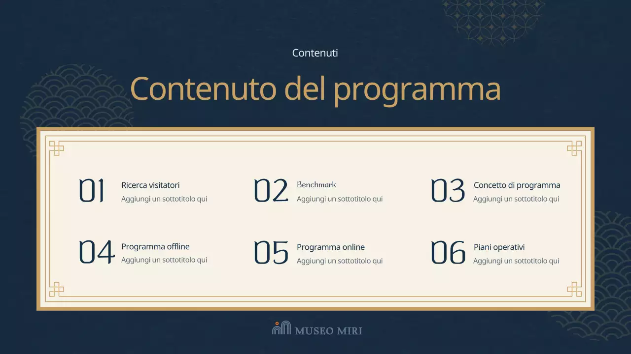 Piano di programma del museo a tema orientale blu