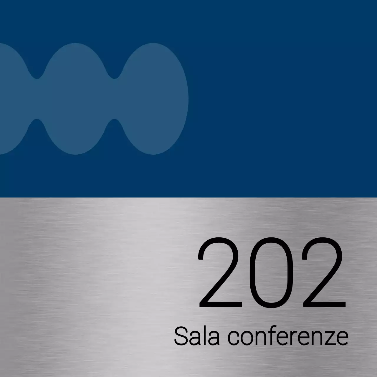 Nomi di aule universitarie con semplici forme blu e nere come accenti