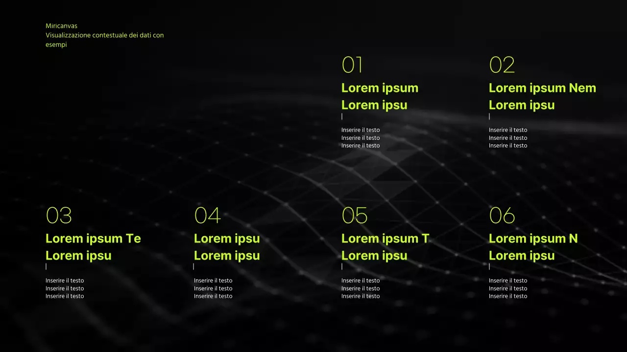 Presentazione aziendale infografica con tema sfumato nero e chartreuse