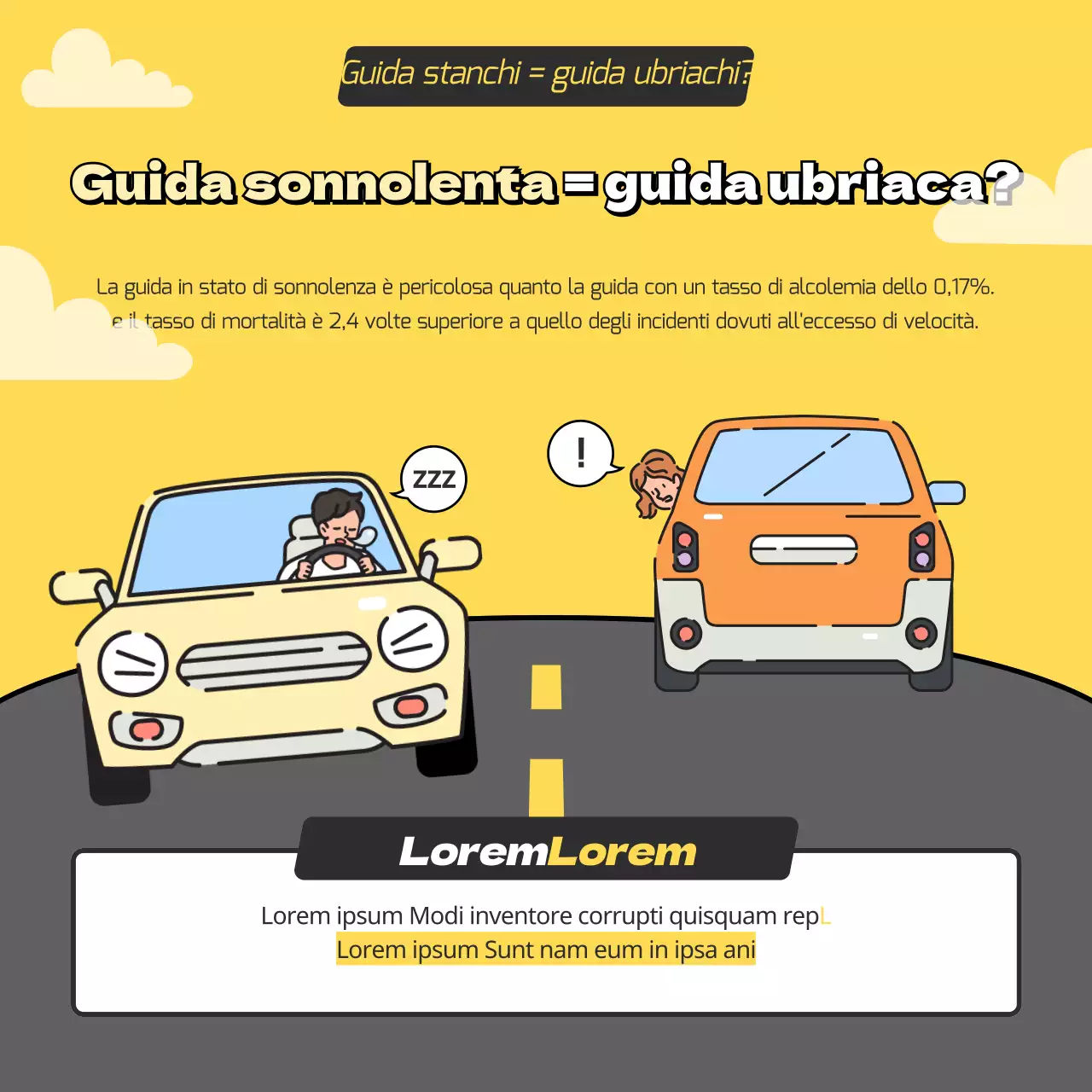 Concetto di guida sonnolenta in giallo e grigio illustrazione