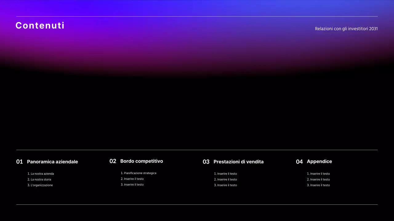 Presentazione IR con concetto di business nero, blu e rosso gradiente