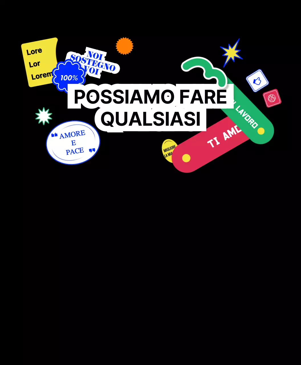 Magliette del gruppo Hip Concept Merchandise con testi e icone colorate