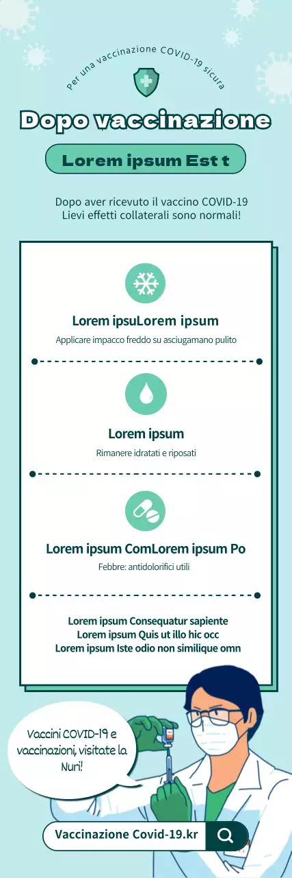 Istruzioni illustrate per la vaccinazione contro il coronavirus in azzurro e verde