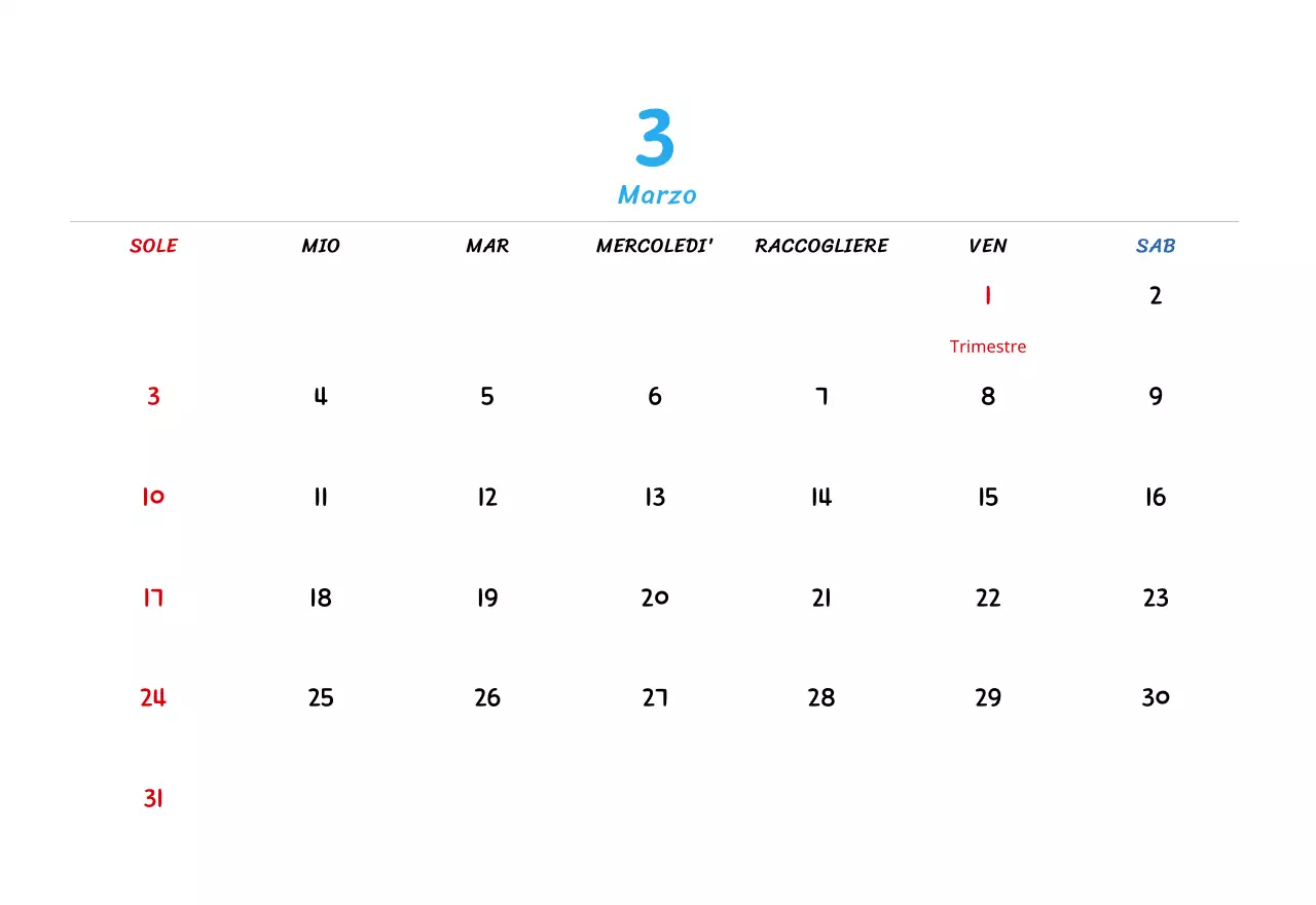 Calendario di Capodanno con simpatiche illustrazioni