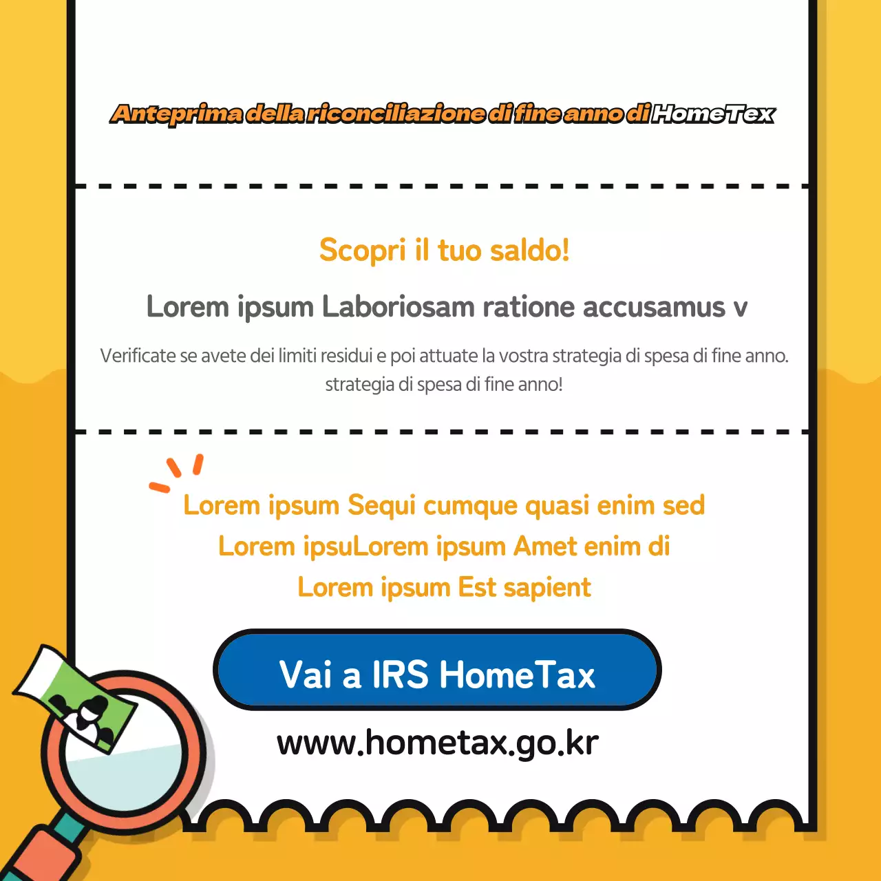 Ricevuta con sfondo giallo per il pagamento di fine anno