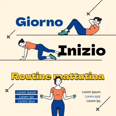 Spiegazioni sui social media della posa di Pilates gialla e blu