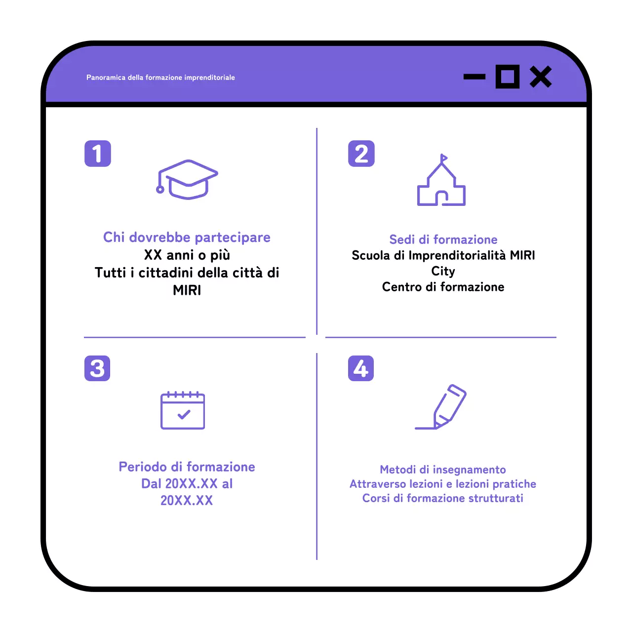 Una semplice proposta di reclutamento per una scuola imprenditoriale in giallo e malva
