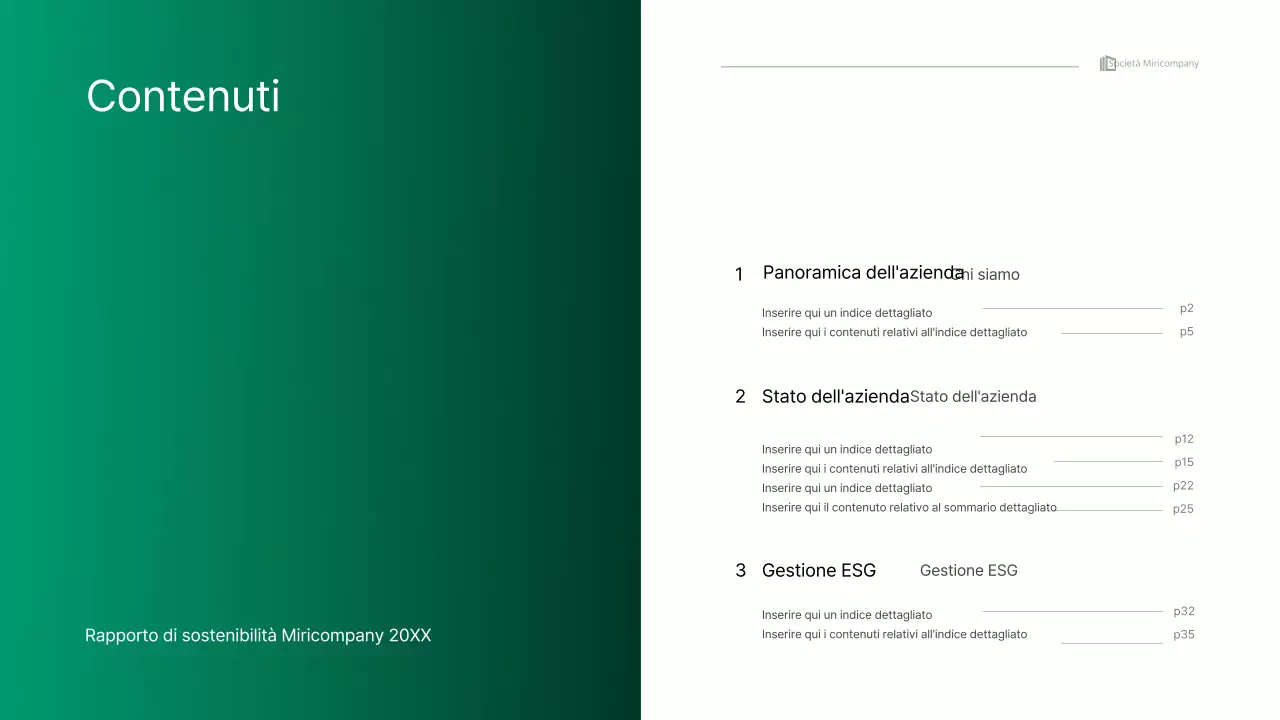 Semplice presentazione infografica aziendale con gradienti blu e verdi