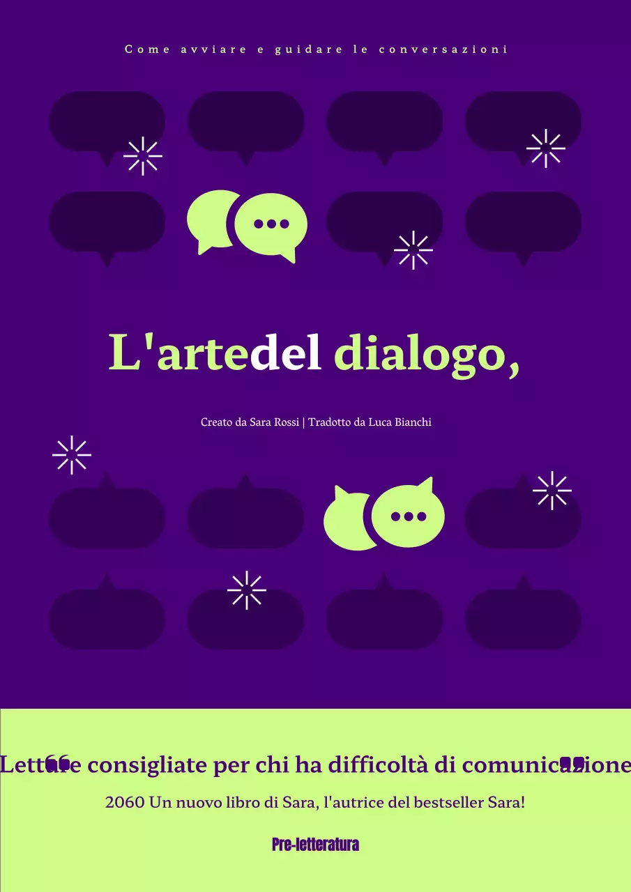 Copertina tecnica della conversazione con accenti viola e verde lime