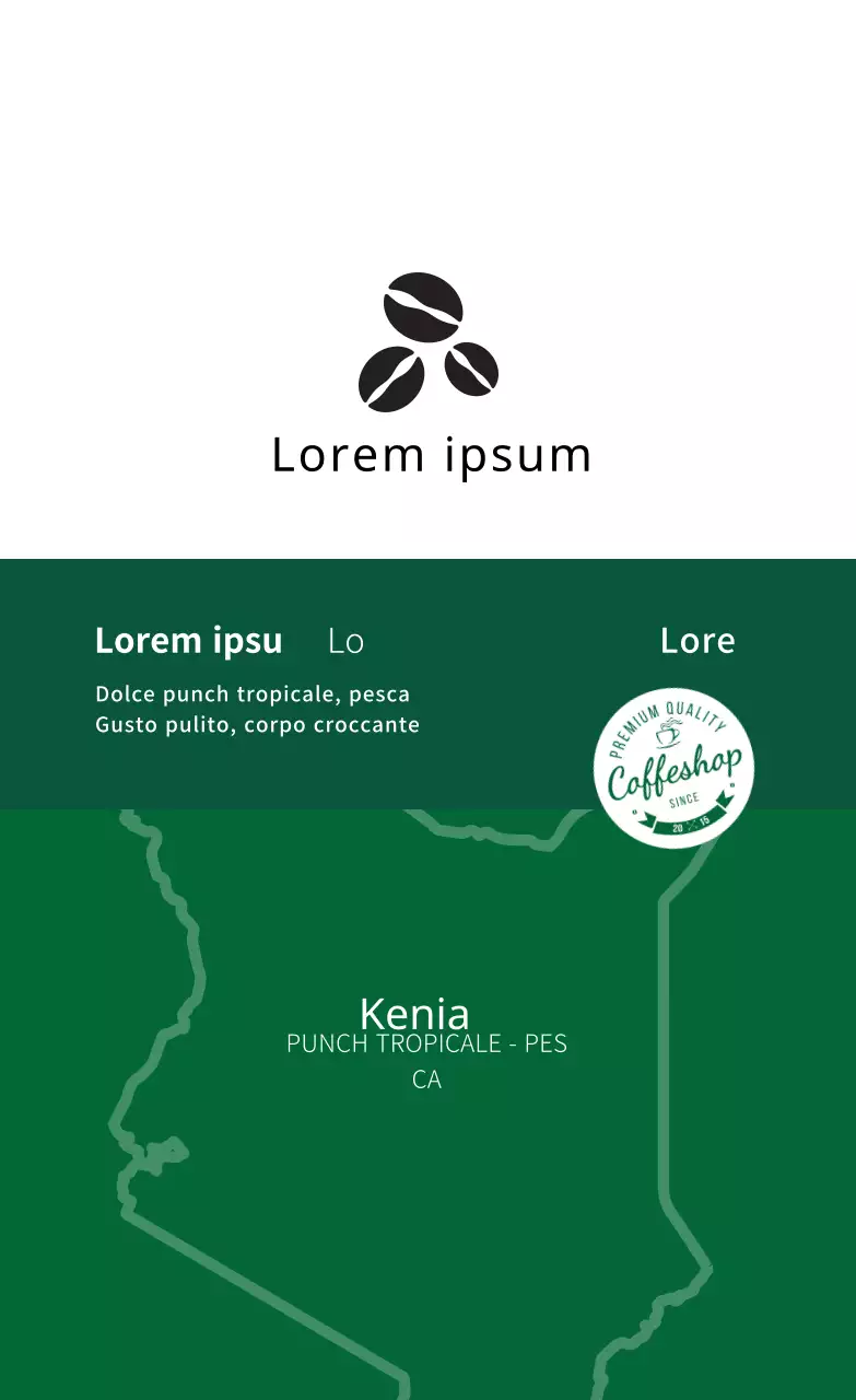 Verde illustrazione pulita caffè caffè in grani etichetta