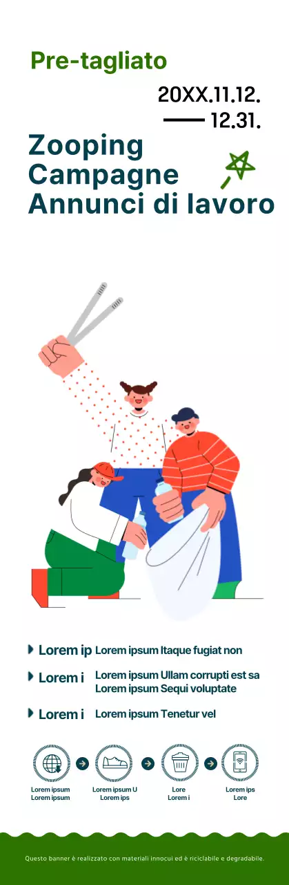 Una campagna semplice e simpatica in stile illustrazione in blu navy e verde.