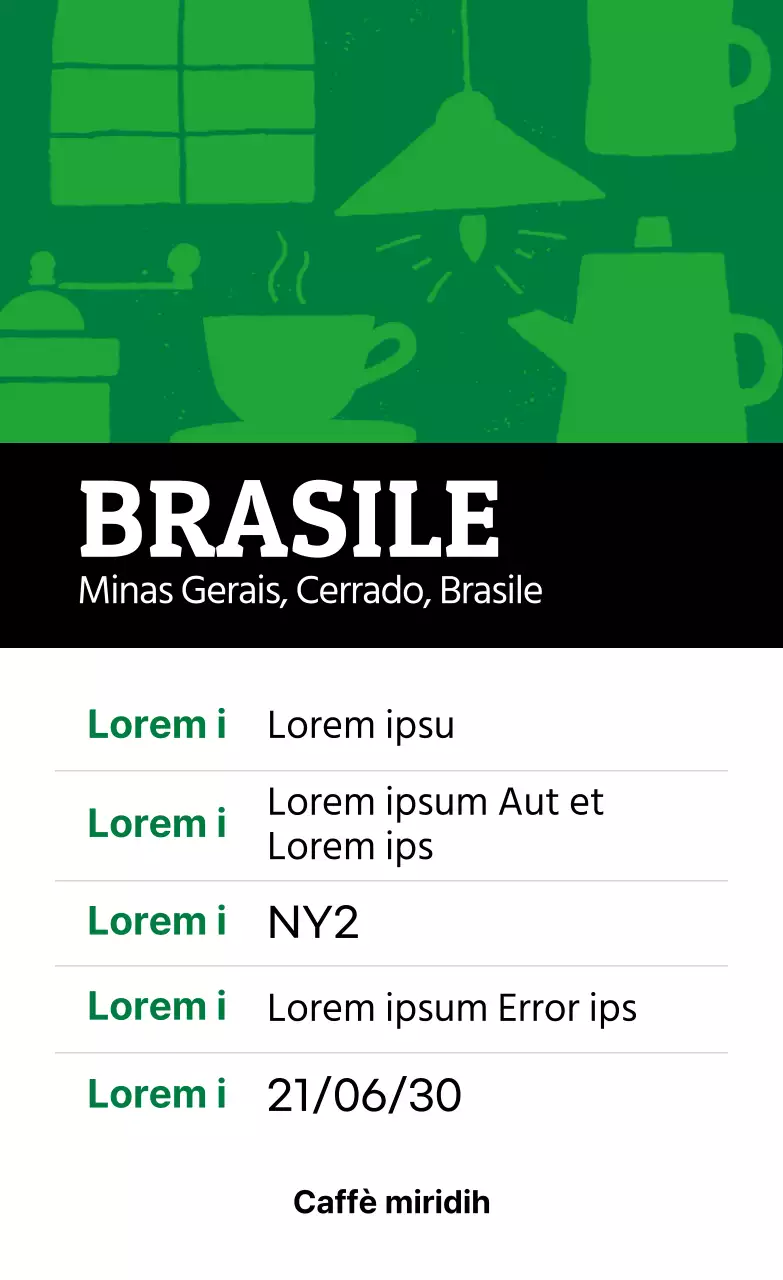 Etichetta di caffè in grani illustrata vintage e colorata Brasile