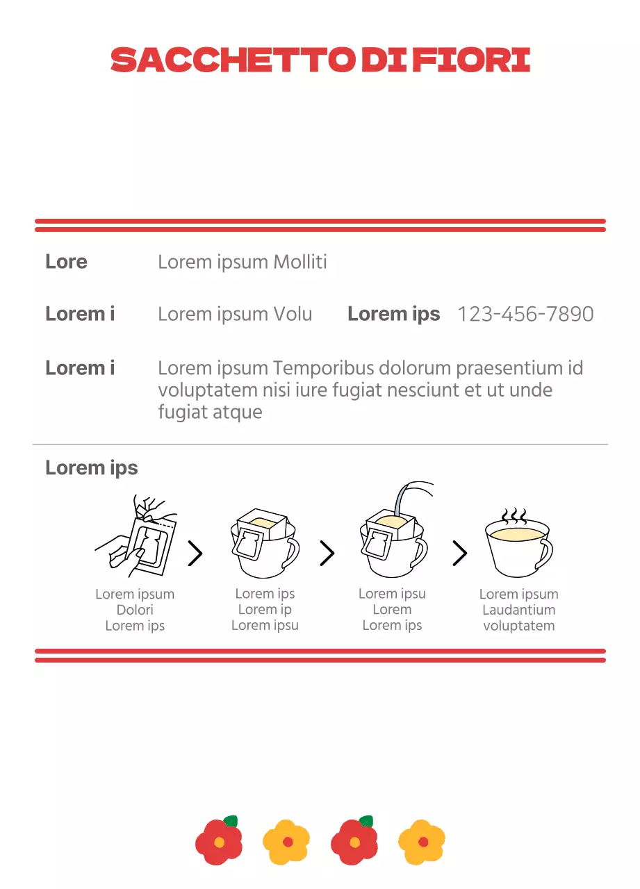 Bustine da tè a forma di fiore con illustrazioni floreali rosse e arancioni