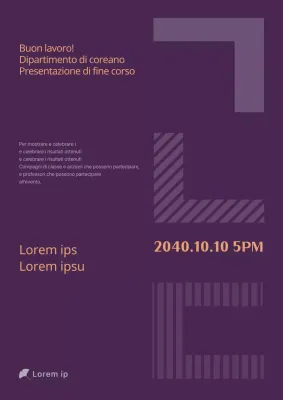 Presentazione di fine corso del dipartimento di lingua coreana con il concetto di tipografia delle consonanti coreane in toni viola