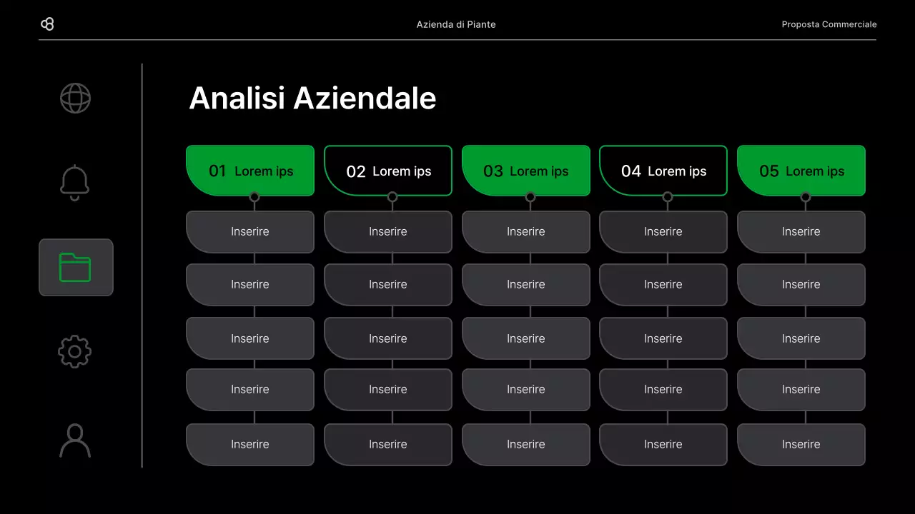 Proposta di business per un'attività commerciale con un concetto di foglia naturale nera e verde