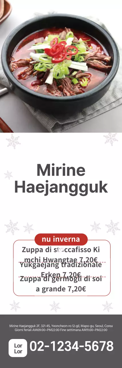 Foto dell'inverno bianco Pubblicità del menu di Haejangguk