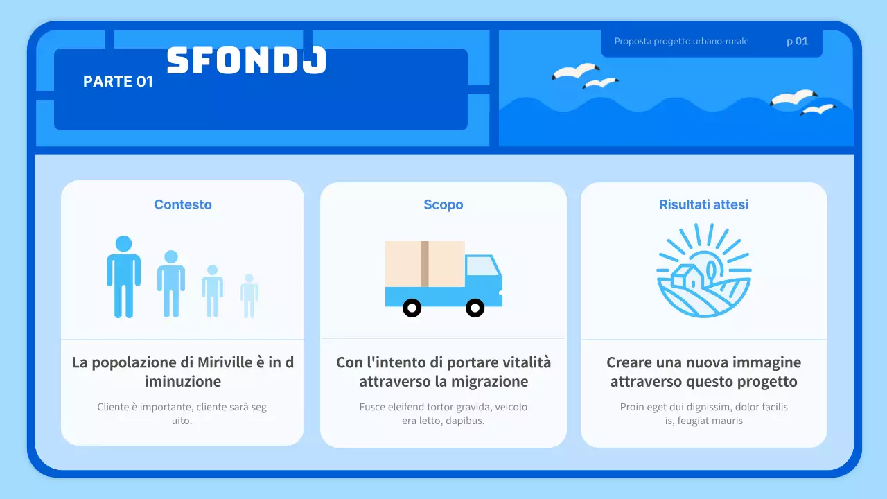 Proposta commerciale di villaggio agricolo in stile giocattolo azzurro