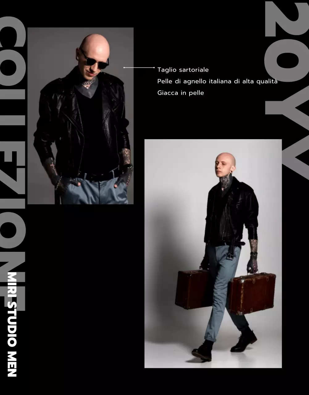 Negozio di giacche di pelle con layout di immagine nero e blu