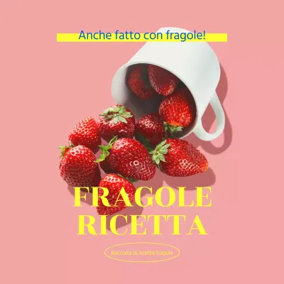 Una raccolta pulita di ricette a base di fragole, con accenti rosa e gialli.