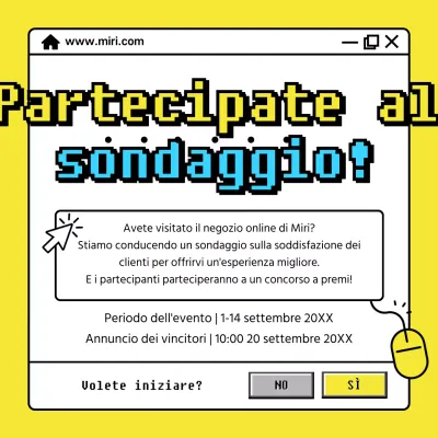 Annuncio di un evento di sondaggio con concetto di finestra internet colorata al neon giallo