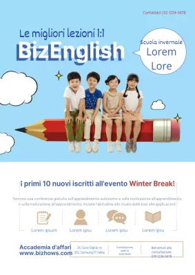 Volantino scolastico in lingua inglese semplice in azzurro e bianco