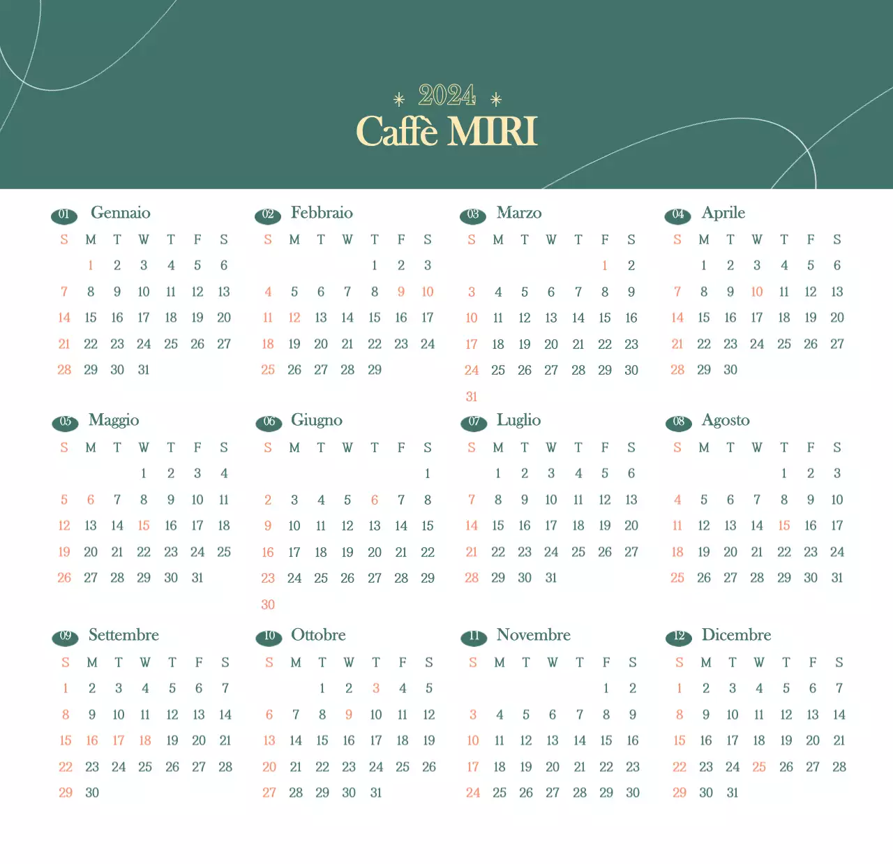 Calendario dei bar con i consigli per le bevande del mese