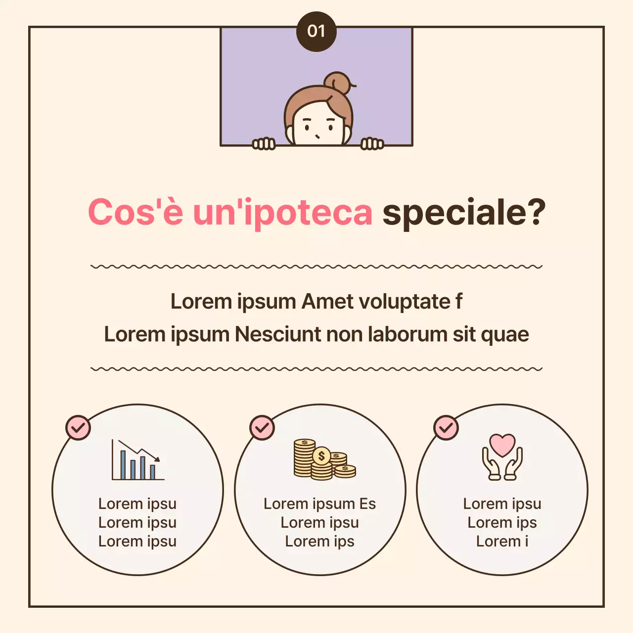 Illustrazioni in evidenza con colori pastello giallo e rosa Guida ai mutui speciali