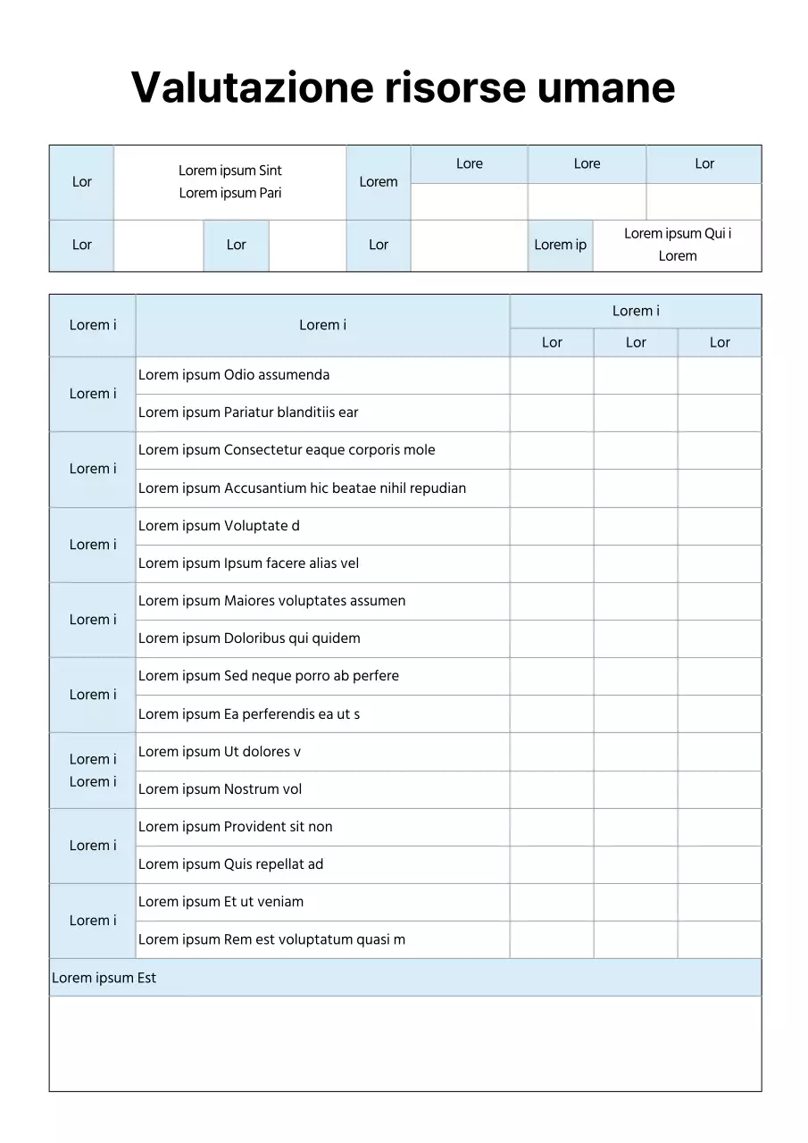 Documento HR Scorecard di colore azzurro