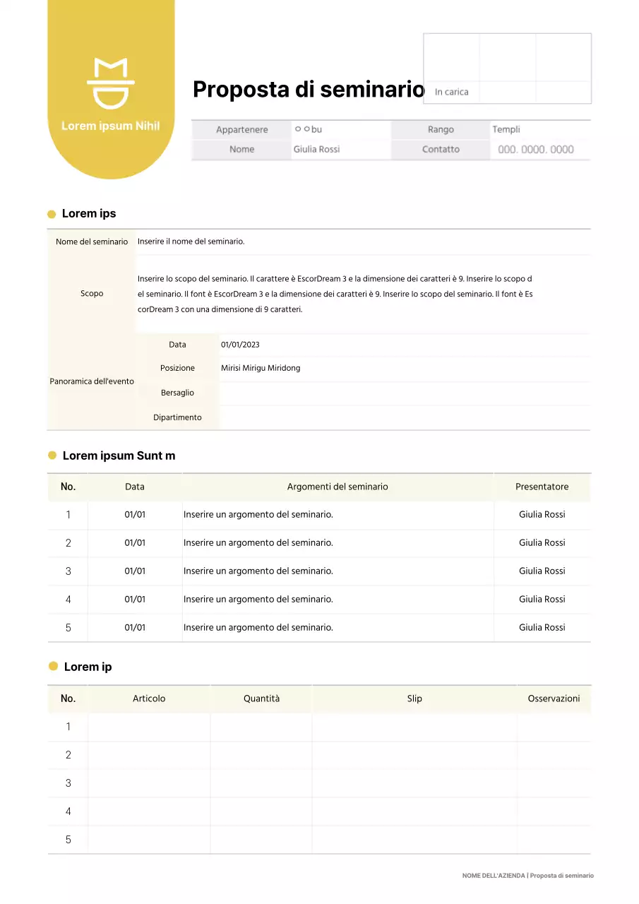 Giallo Modello di proposta di seminario semplice