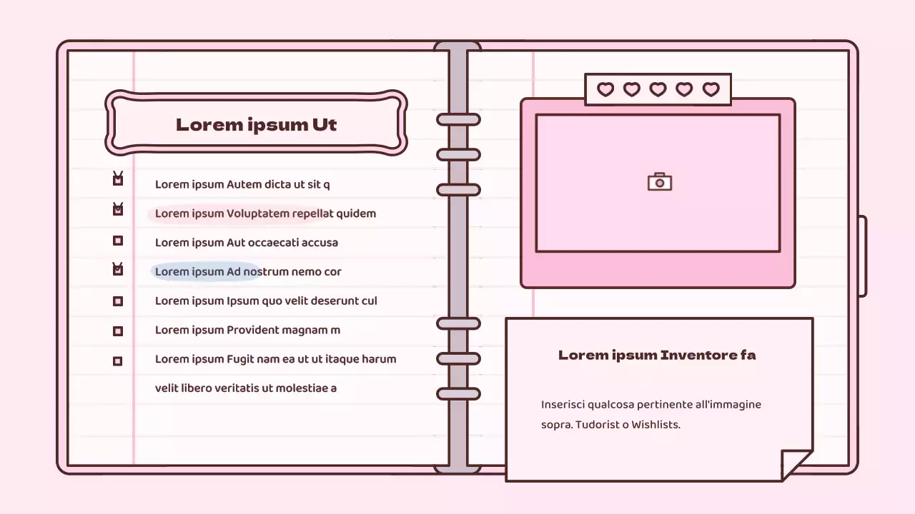 Simpatico kit di presentazione del concetto di agenda in rosa