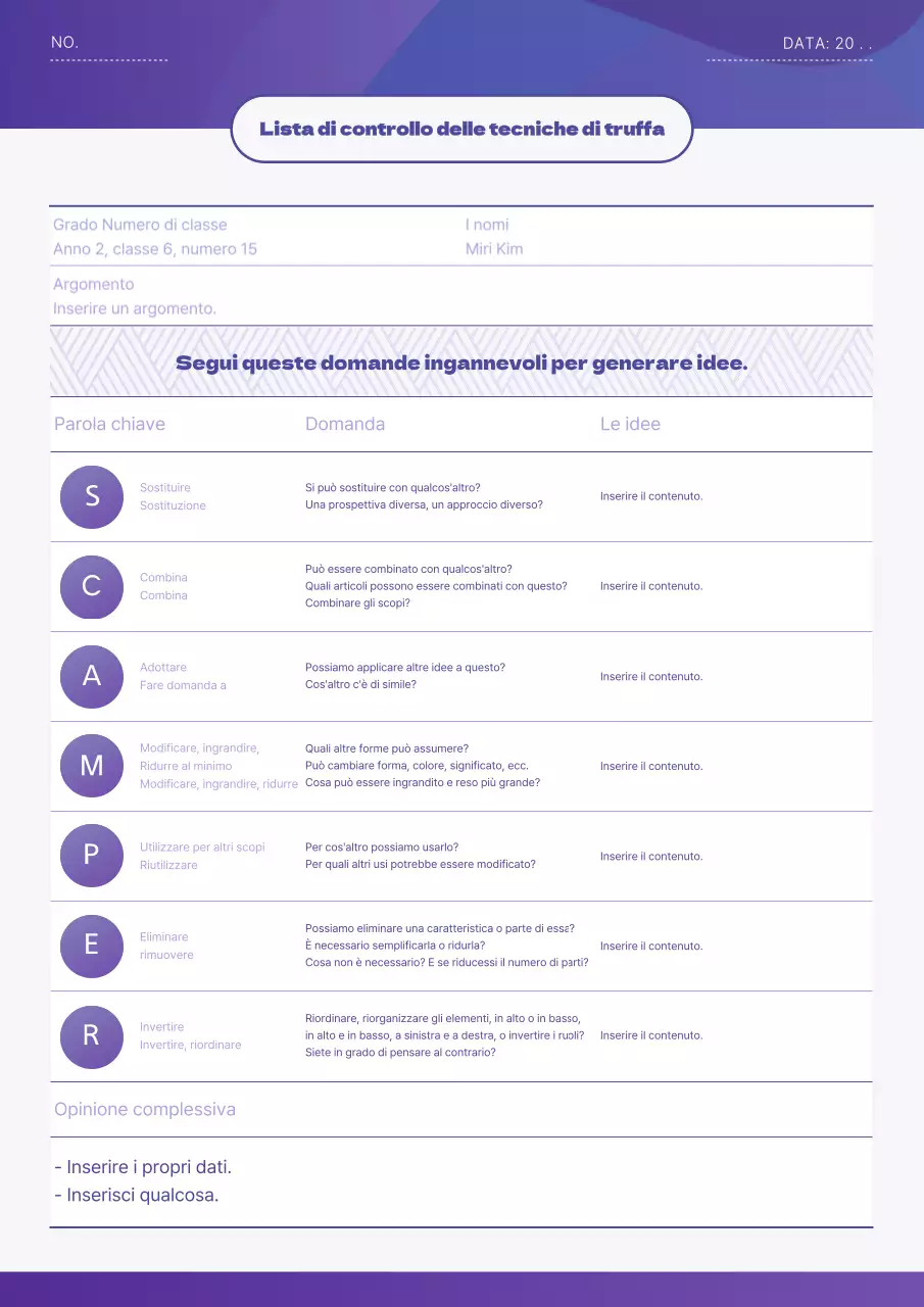 Lista di controllo della tecnica di truffa del concetto grafico viola