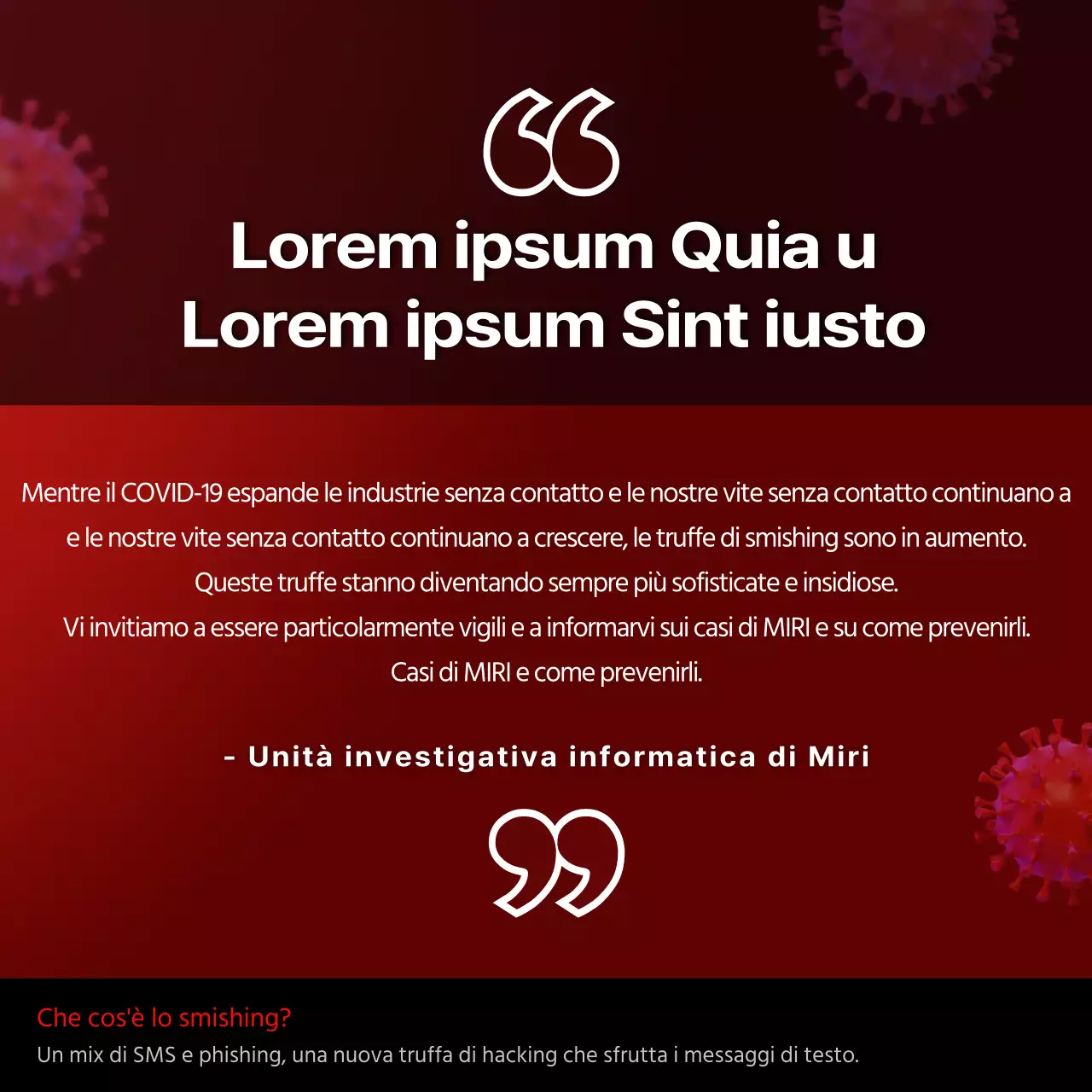 Avvisi di smishing rossi e neri