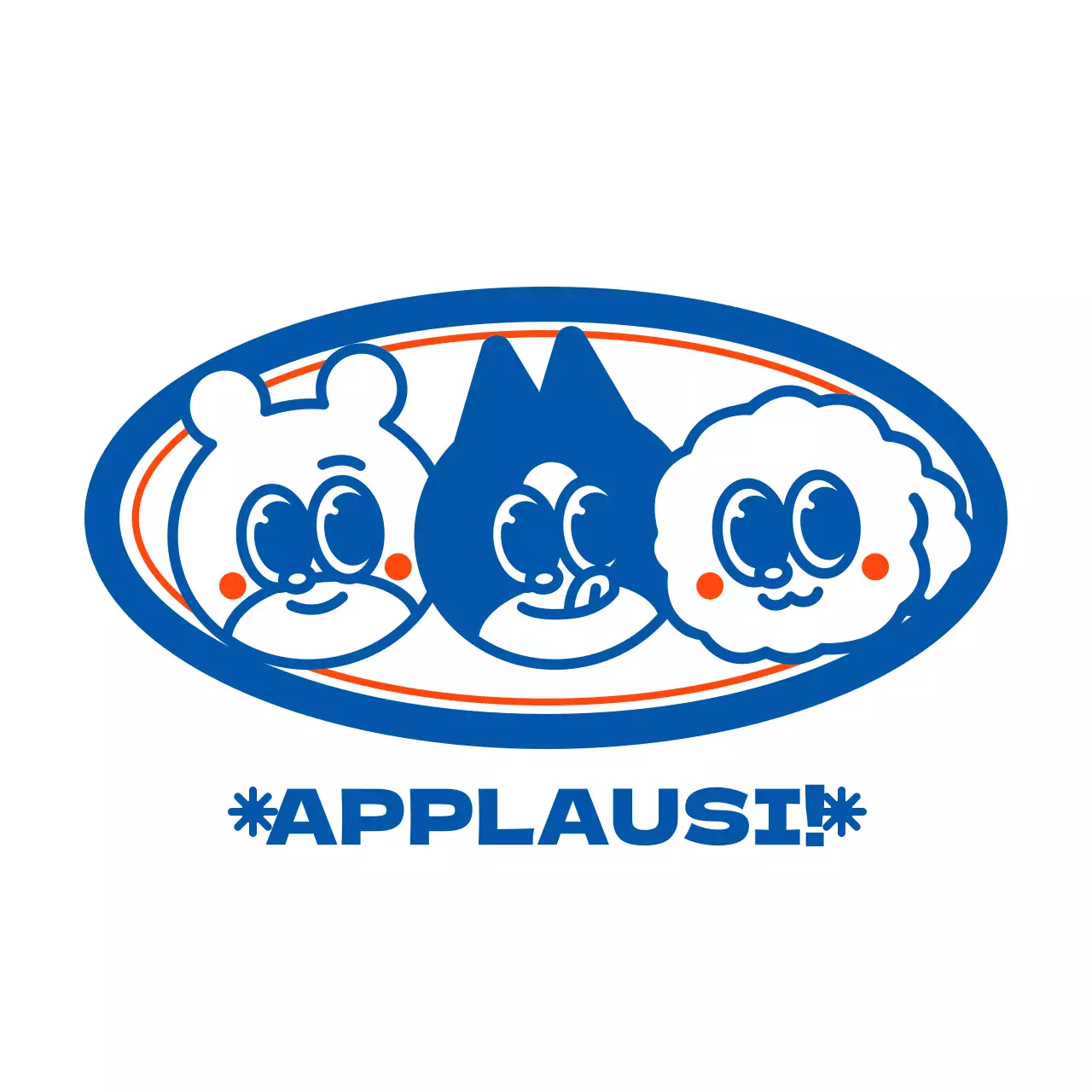 Illustrazione degli amici animali blu e arancione per il merchandising personalizzato