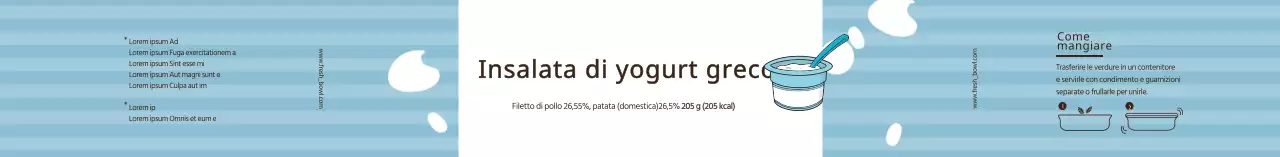 Etichetta illustrata blu per l'insalata di yogurt greco